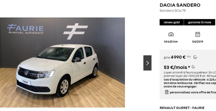 Dacia Sandero usata auto prezzo