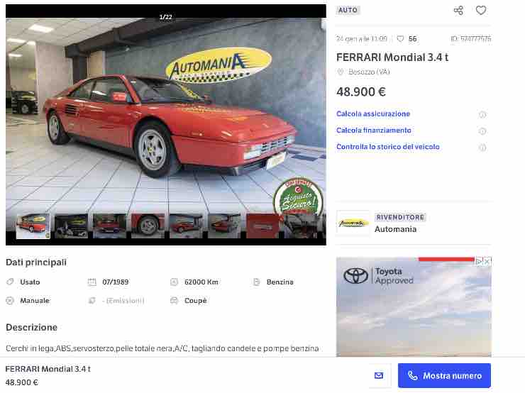 Ferrari Mondial prezzo e dettagli